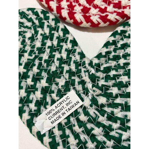 Woven Heart-Shaped Hot Pads Set Of 2 Red & Green Handmade Acrylic 100% - Picture 3 of 5